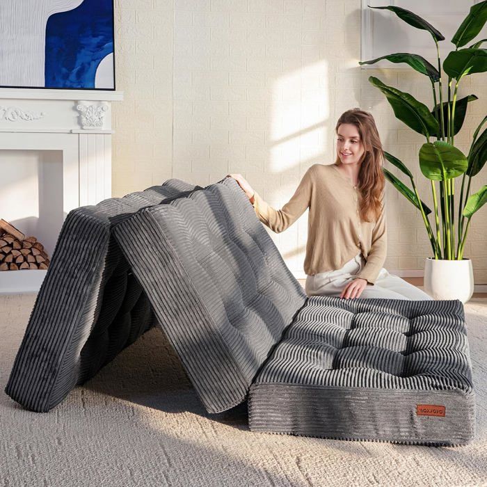 Matelas Pliable 135X195X15 Cm Pour 2 Personnes Futon Convertible Canapé-Lit Lit D’Appoint Portable Pour Invités