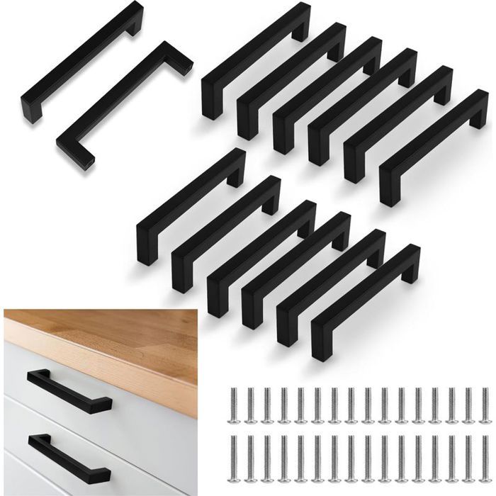 12 Pièces Poignée de Meuble Cuisine Noir Entraxe 128mm Poignet de Porte Cuisine et Armoire Meuble en Acier Inox Poignées pour Bu