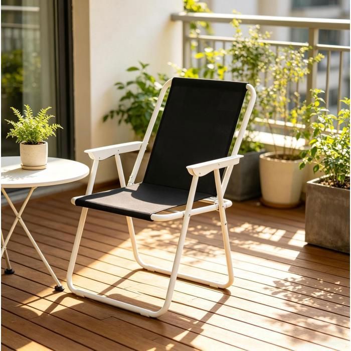 MEULVA Chaise de jardin pliante noire 58 x 53 x 76 cm tissu Oxford 600D et structure en fer 100 kg