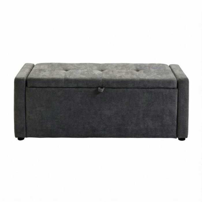 Banc de rangement – Gris foncé – Bout de lit capitonné – Compartiment caché – 122 cm