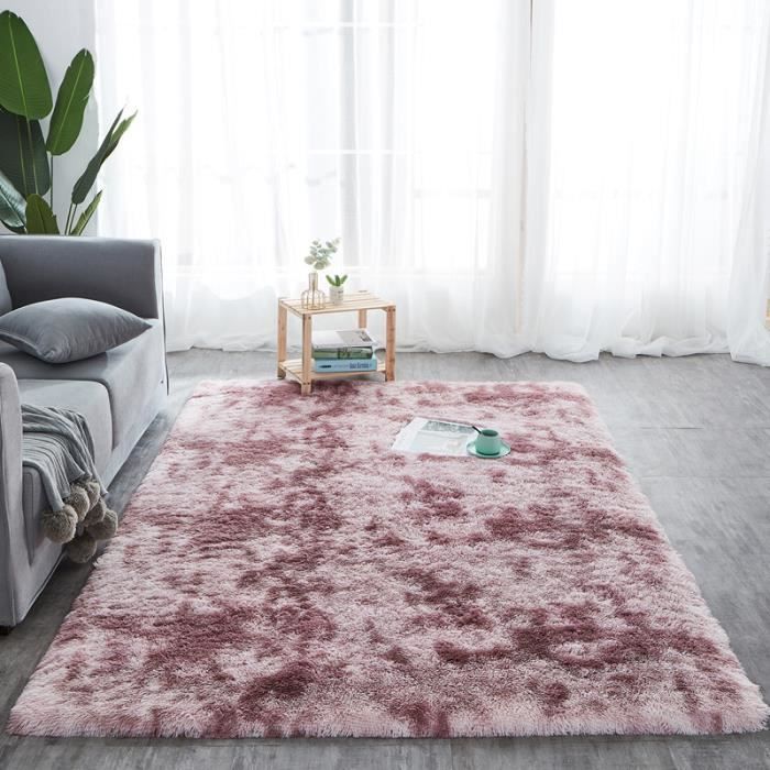 Tapis salon hirsute 100x160 cm - descente de lit chambre grande taille tapis poils longs moderne tapid moquette Rose foncé motif