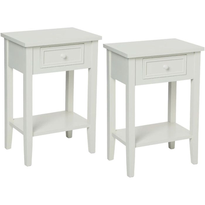 Lot de 2 tables de chevet 1 tiroir Charme Blanc Atmosphera