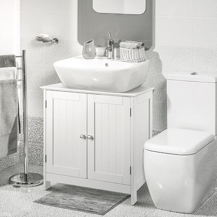 Meuble salle de bain - meuble sous-vasque - placard 2 portes avec étagère -  dim. 60L x 30l x 60H cm - MDF gris blanc - Colonne et meuble de rangement 