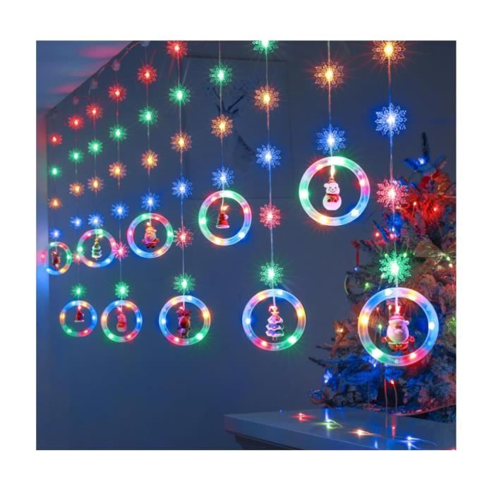 Guirlande Lumineuse Rideau LED Noël - 3m - 8 Modes - USB/Batterie - Motifs Père Noël, Sapin, Bonhomme De Neige - IP44