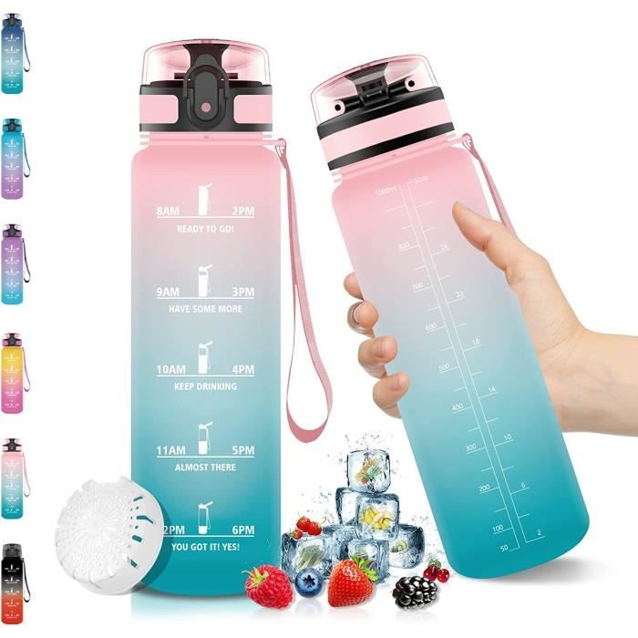 Gourde Sport 1L Vikaster - Sans BPA, Marqueur Temps, Tritan, Étanche - Gym, Randonnée