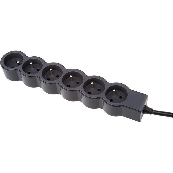 Rallonge multiprise extra-plate avec 6 prises de courant avec terre avec  cordon 3m - noir et gris foncé [508] - Cdiscount Bricolage
