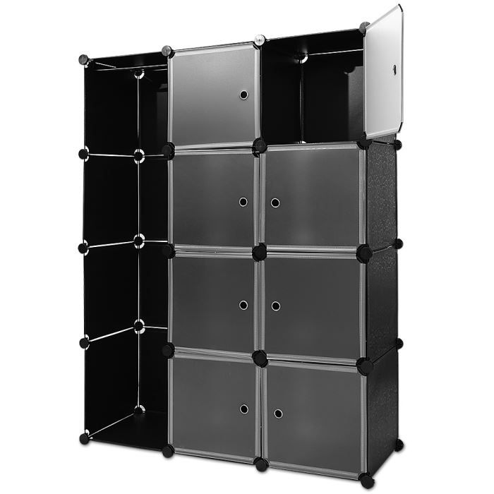 Etagere Armoire Plastique Noir Transparent 12 Casiers 600l