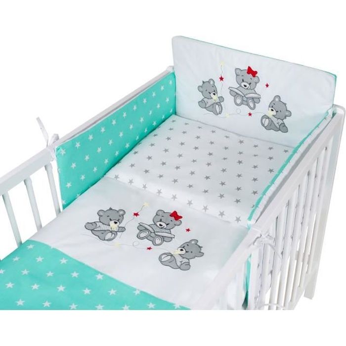 TOMI - Parure pour lit Bébé 60x120 cm Trois oursons + Etoiles