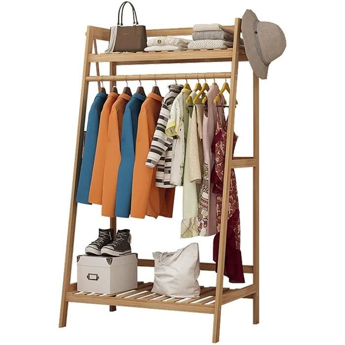 Portant Vêtements Bambou - 3 En 1 Avec étagères - 165cm Hauteur - Capacité 100kg