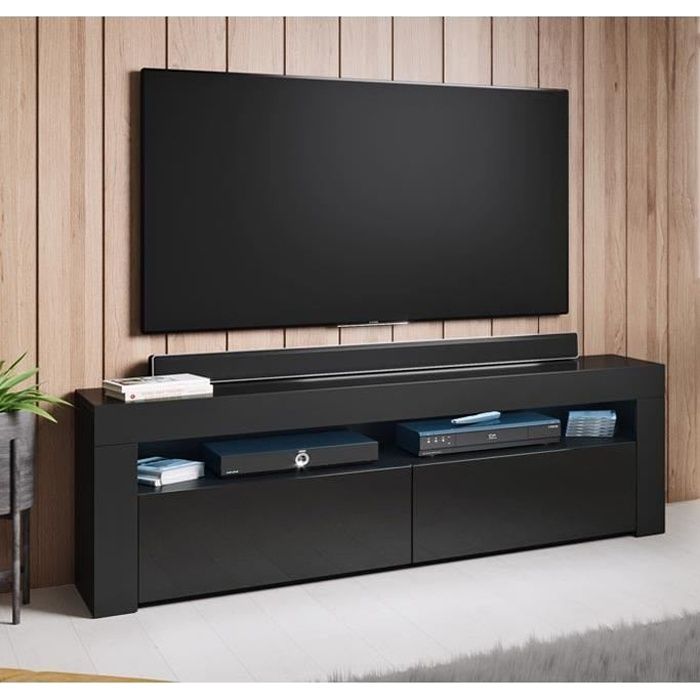 Design Ameublement - Meuble TV AKER LED - 2 portes - Noir Brillant - 140x50 5x35cm Design Ameublement - Meuble TV AKER LED - 2 portes - Noir Brillant - 140x50 5x35cm