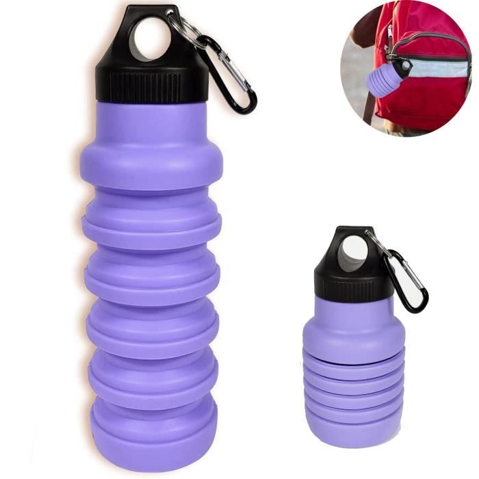 Bouteille d'eau en Silicone - Sans BPA - Anti-fuite - Pour vélo - Sport -  Pliable - Avec Couvercle de Sport - Violet - 500 ml