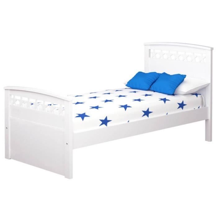 lit enfant étoiles - bainba - 105 x 190 cm - bois de pin et mdf - blanc