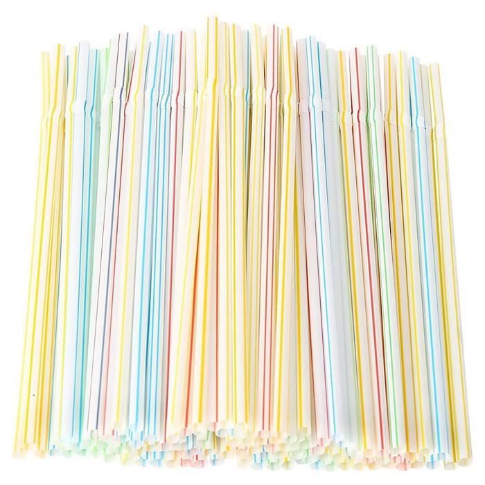 Pailles jetables en plastique flexibles multicolores rayées, lot de 100,  accessoires pour Bar, arc-en-ciel