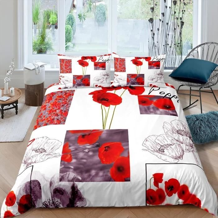 Housse De Couette 160X200 Coquelicot Rouge, Parure De Lit Carthame 1