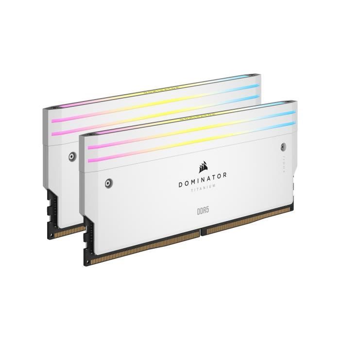 Mémoire RAM - CORSAIR - Dominator Titanium RGB DDR5 - 32GB 2x16GB DIMM - 6400MT/s - Intel XMP 3.0  - 1.40V - Blanc