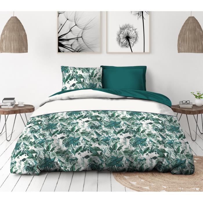 Oeko-tex Housse de Couette Unie Vert Émeraude 220x240cm 2 Personnes 100/% Coton 57 Fils
