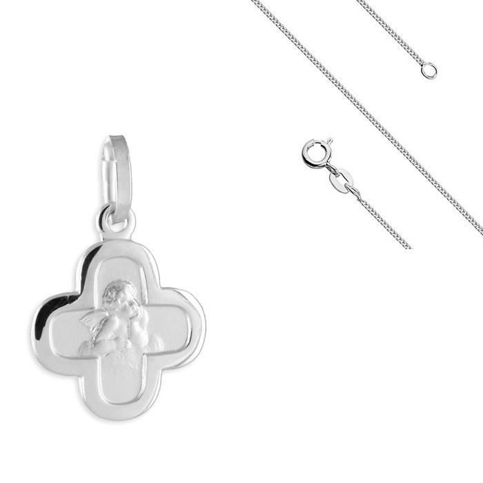 Collier Mi-long Avec Pendentif Croix/fleur - Argent Massif 925 - Maille Fantaisie Occasion