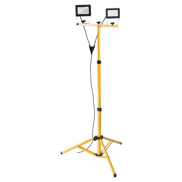 projecteur led étanche sur trépied - elexity - 2x20w - ip65 - jaune