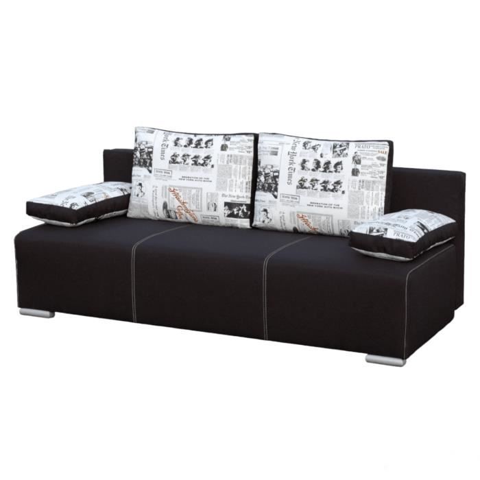 Canapé en lit convertible avec coffre de rangement - en tissu - salon & séjour - 195x90x80 cm - FAROS - Noir (Sawana 14)