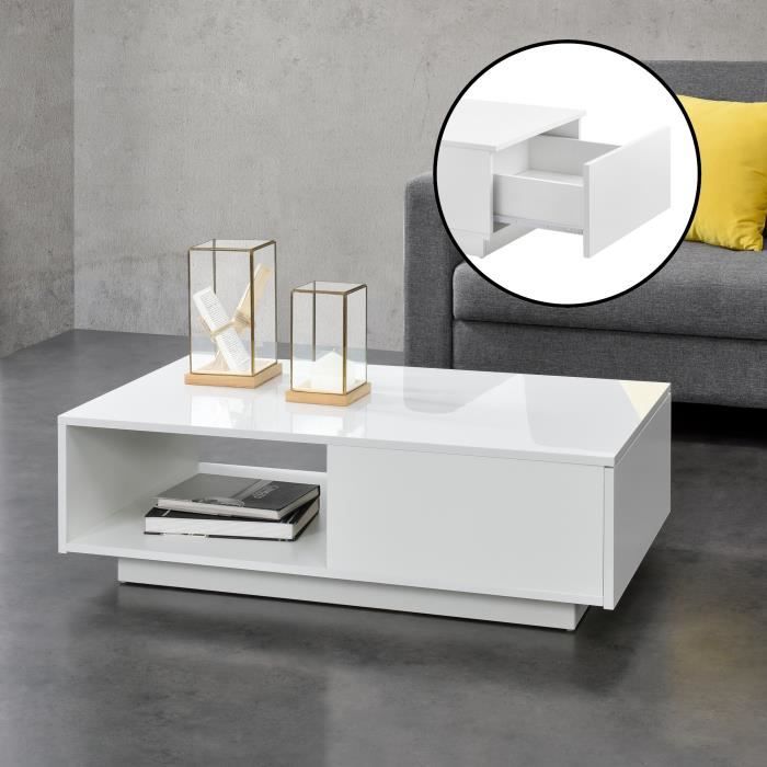 Table Basse de Salon Biskra 95 x 55 x 31 cm Blanc Brillant [en.casa]
