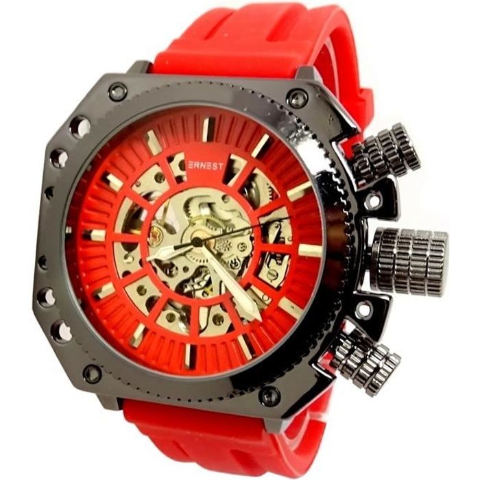 MONTRE HOMME AUTOMATIQUE FORMULE 1 M CANISME APPARENT ROUGE ARGENT