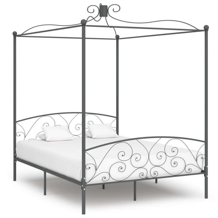 famirosa cadre de lit à baldaquin gris métal 180 x 200 cm-485