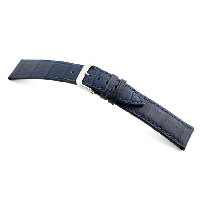 Bracelet montre en cuir Tampa 16mm bleu marine avec marque d