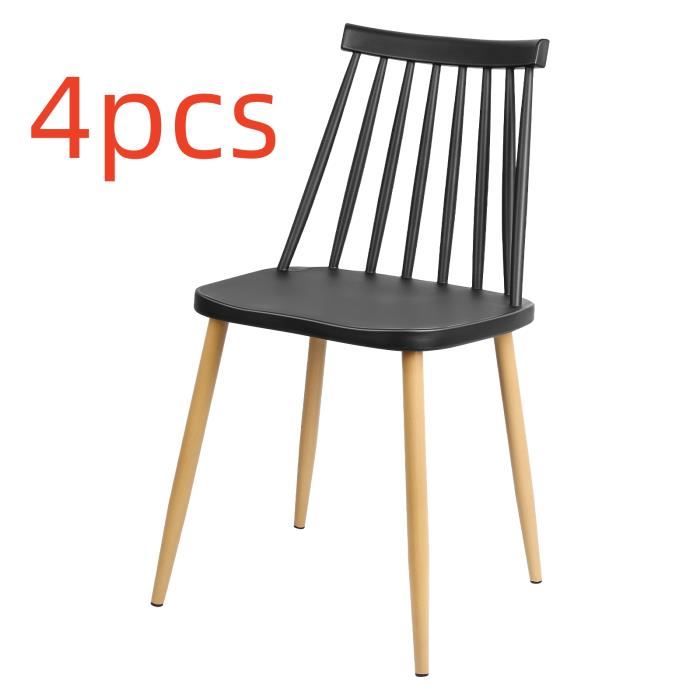 Chaise de salon JEOBEST - Lot de 4 - Pieds en métal - Siège en PP - Noir
