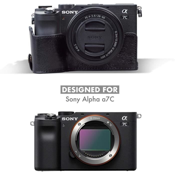 MegaGear Ever Ready MG1954 Demi-étui en Cuir véritable pour Appareil Photo Sony Alpha 7C Noir