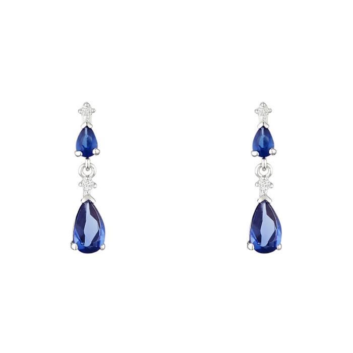 Boucles D'Oreilles Goutte/Pendant Avec Pierres Blanches - Style Art Déco Argenté - Occasion