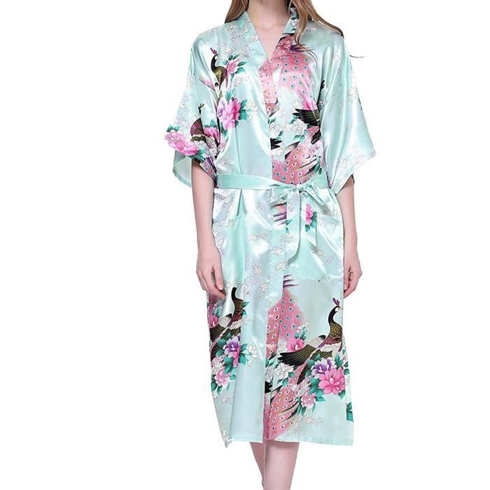 Robe De Chambre Kimono Femme Et Enfant Fille - Imprimé Floral, Manches 3/4, Ceinture Ajustable - Polyester Doux