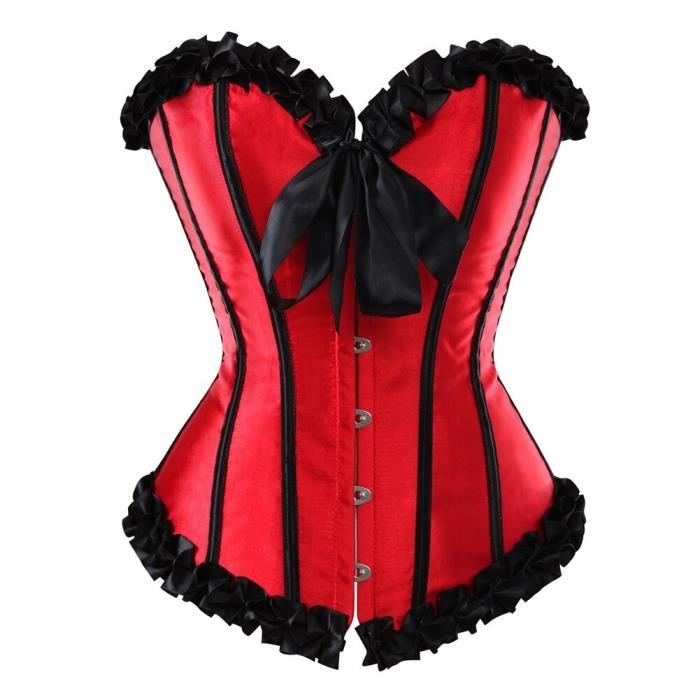 Bustier femme,Sexy À Lacets Corset Satin Désossé Bustier Blanc Rouge