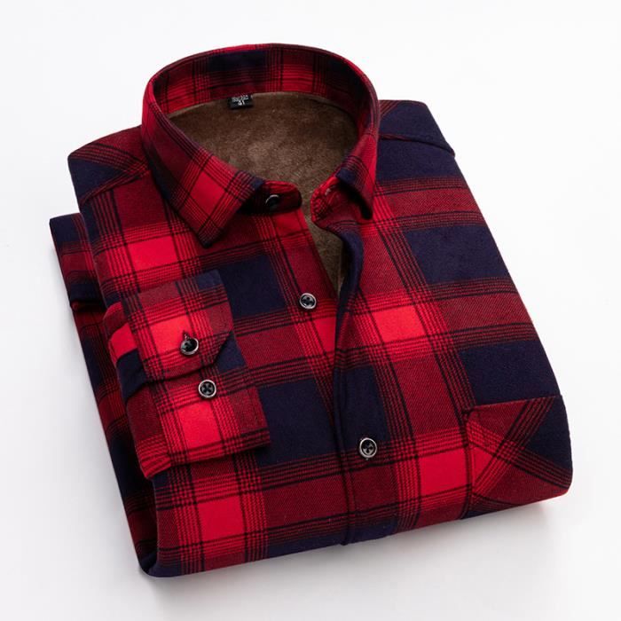 Chemise Chaude Homme Carreaux Hiver Doublee Polaire Manches Longues Chemise Epaisse Avec Poche Rouge Cdiscount Pret a Porter
