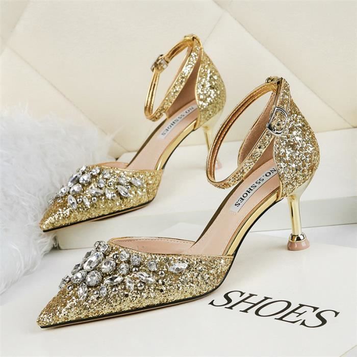 Sandales à Talons Hauts Anne Michelle – Modèle Pailleté Avec Bride Cheville