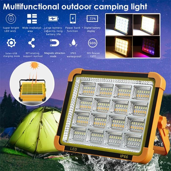Projecteur de Chantier à 10000W LED Rechargeable rotatif et portable Lampe de Travail IP65 Etanche