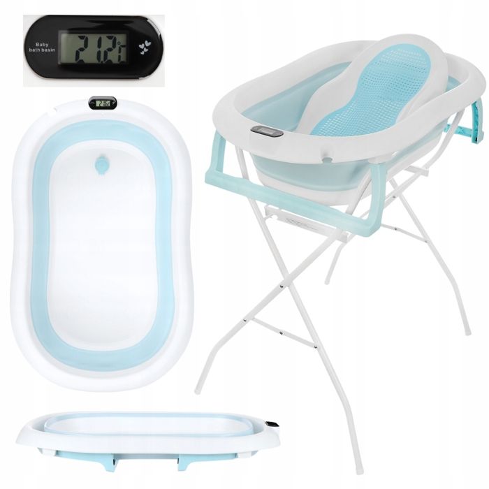Primabobo Baignoire pour bébé pliante 80cm avec coussin, support baignoire- avec thermomètre et siège de bain