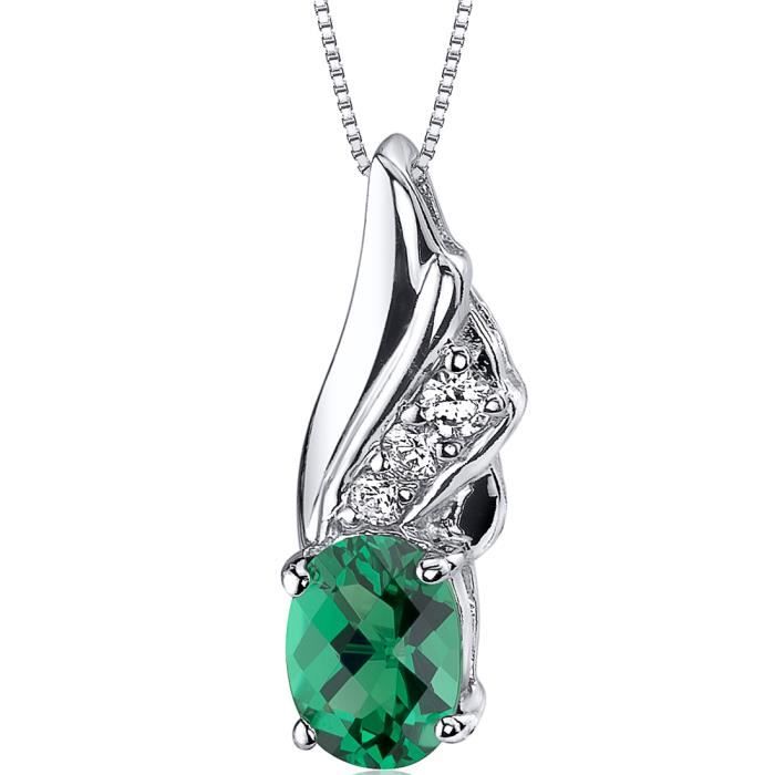 Collier Vintage En Plaqué Argent Avec Perle émeraude Ronde - Bijou Femme Rétro 3S