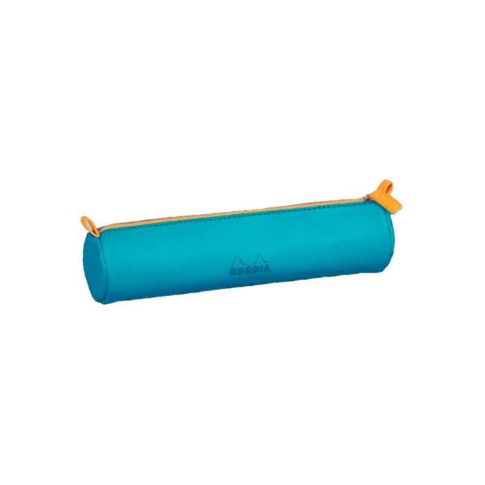 Trousse Rhodia Rhodiarama Turquoise - 21.5x5.5cm - Simili Cuir, Fermeture Orange