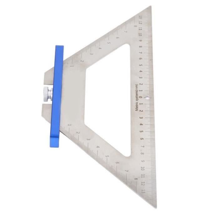 Règle d'angle triangulaire en alliage d'aluminium métrique de 2,2 cm pour travail du bois - Rapporteur d'angle triangulaire