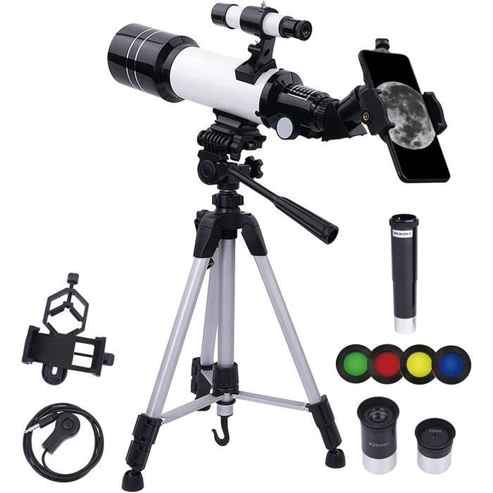 Télescope Débutant ClaeroruA 70/400mm - Avec Trépied Et Adaptateur Smartphone - Idéal Enfants Et Adultes - Observation Lune Et Étoiles