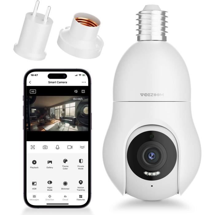 2K Ampoule Camera Surveillance Wifi, Ip Caméra Ampoule Intérieur Sans