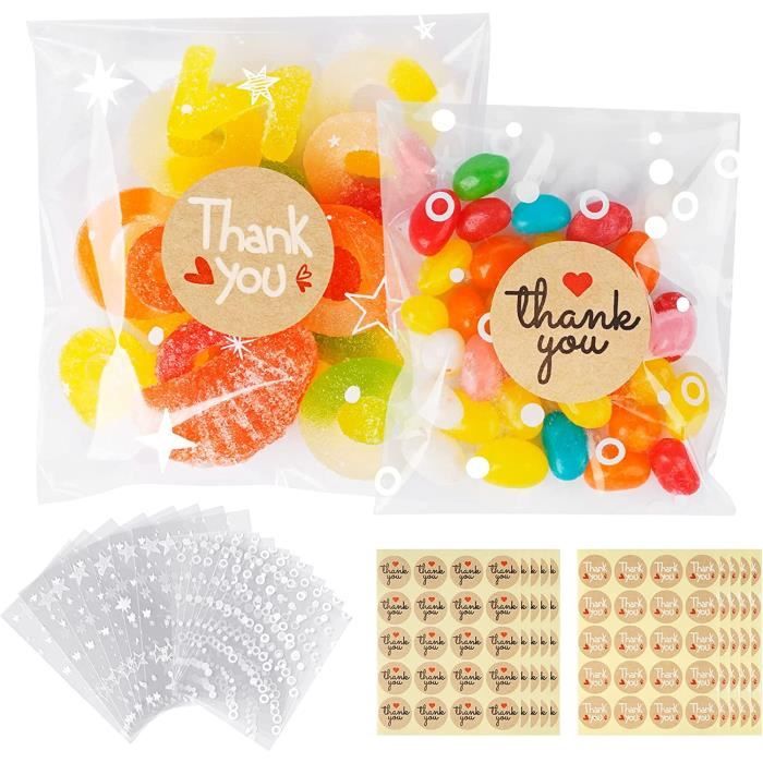 200 Sacchetti Regalo Trasparenti Ilauke OPP 15x20 Cm Con Chiusure Dorate E Adesivi 'Thank You', Per Bomboniere E Caramelle