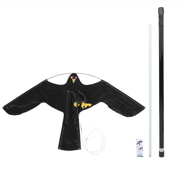 Répulseur d'oiseaux - Effaroucheur cerf-volant volant avec perche télescopique - SURENHAP - noir - Tissu en nylon - 7m