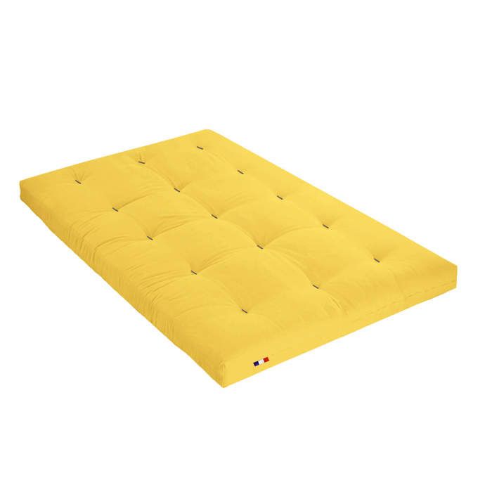 Matelas futon ocre en coton 140x200 - Jaune - Garantie 5 ans - Terre de Nuit