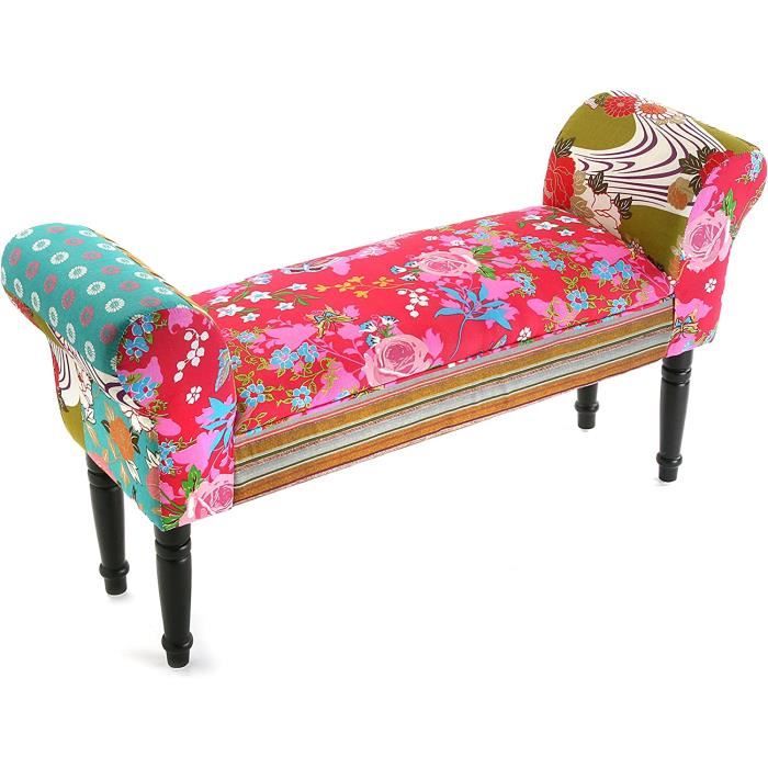 versa pink patchwork banquette tabouret banc chaise longue pour le salon chambre bureau, avec accoudoir, dimensions (h x l x