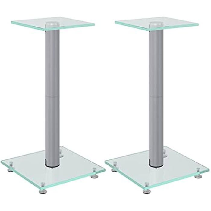Supports de haut-parleurs - VIDAXL - Argenté - Verre trempé - Aluminium - 55 cm