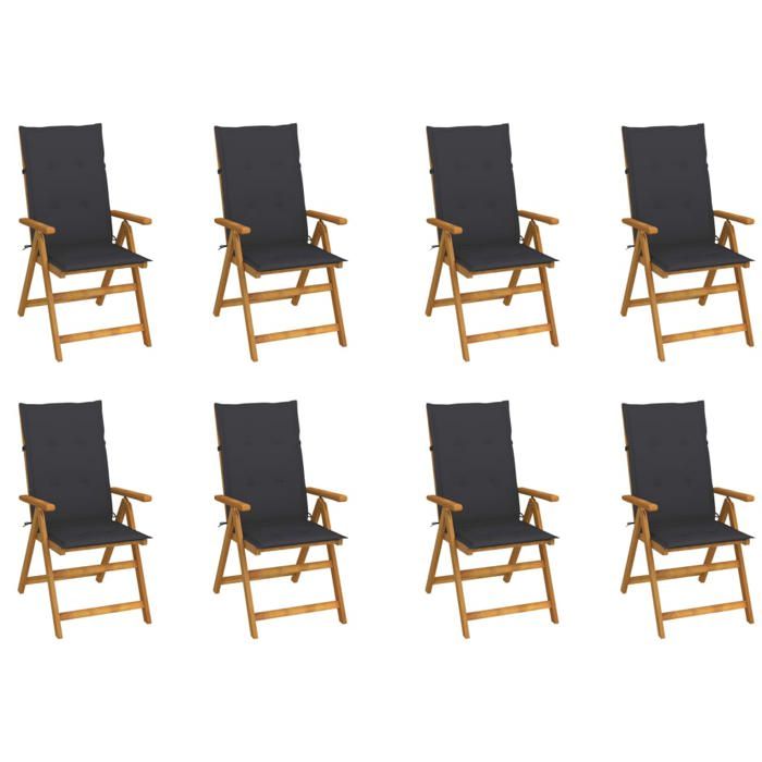 vidaXL Chaises pliables de jardin avec coussins Lot de 8 - vue 7