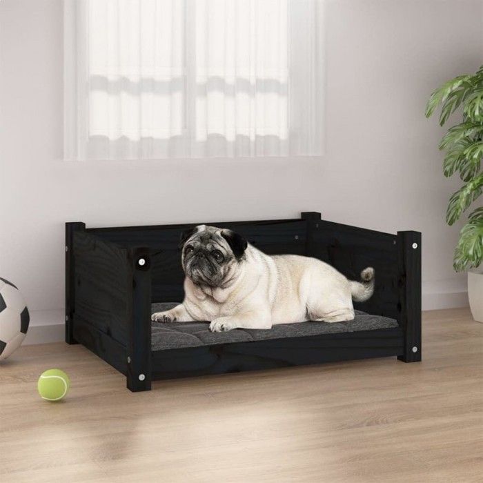 Comparer les prix de vidaXL Lit pour Chien Noir 65,5x50,5x28 cm Bois de Pin Solide Canapé Couchage