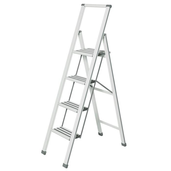 Escabeau pliant design en aluminium - WENKO - 4 marches - Blanc - Stable et confortable