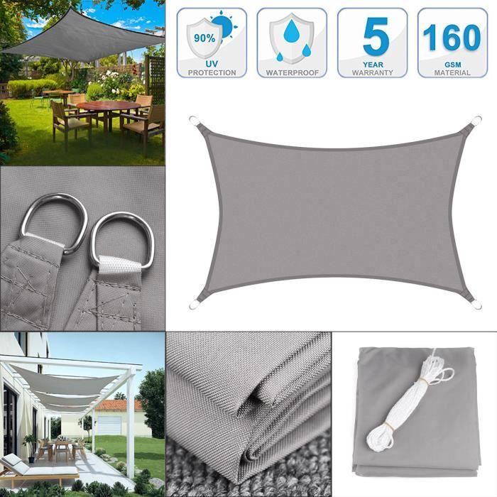 avec Corde Libre Size:2X2M//7/'X7/' Bleu Lac 2 M X 3 M Rectangulaire Résistant à l/'eau Anti UV Protection Solaire Voile d/'ombrage Toile Solaire pour Jardin Terrasse Patio